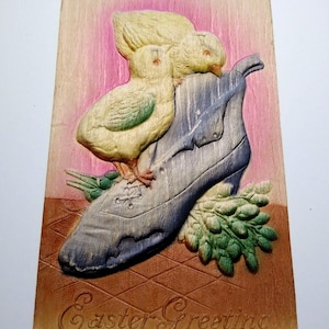 Oster Postkarte Dickes 3-D Reliefbild Schuh Baby-Küken 1911 Vintage Airbrush