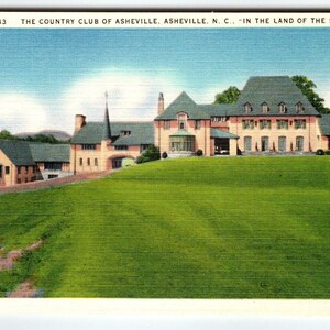 Carte postale en lin The Country Club Building d'Asheville en Caroline du Nord vintage