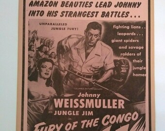 Vintage Jungle Jim: Die Wut der Kongo Film Plakat (1951)