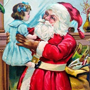 Christmas Postcard Santa Claus Holds Girl Embossed Stecher 227 Original 1911