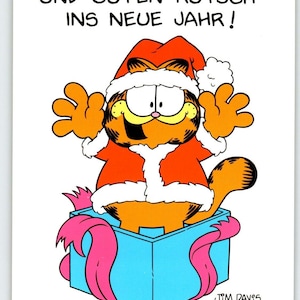 Garfield Deutsche Postkarte Weihnachten Jim Delius Comic Tabbykatze 1978 Weihnachtsmütze