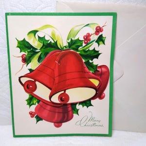 Carte de voeux de Noël Jingle Bells découpée à l'emporte-pièce dépliante Mid Century Holiday Holly, cadeau unique
