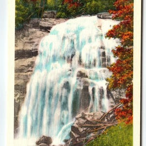 Carte postale High Water Falls sur la rivière Horsepasture NC N-544 Asheville en lin vintage