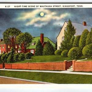 Scène nocturne clair de lune Wautauga St Kingsport Tennessee Carte postale Linge de maison inutilisé Cadeau unique
