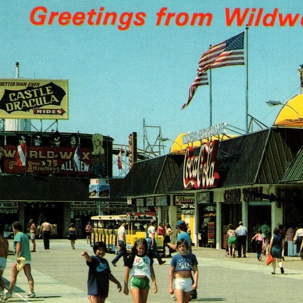 Wildwood New Jersey Postcard Castle Dracula Sign Kiss Elvis Coca-Cola Unposted Unique Gift