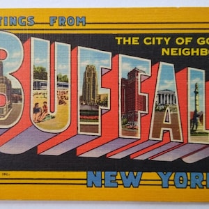 Greetings from Buffalo New York Groß Großbrief Postkarte Leinen Curt Teich NY Einzigartiges Geschenk