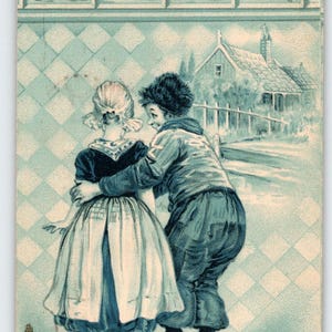 Vintage 1909 Tuck’s Postcard – Dutch Couple Embrace – Unsigned Frances Brundage