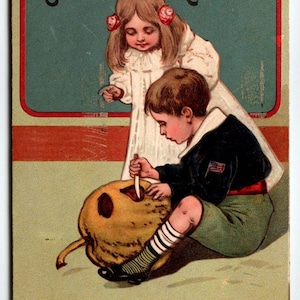 Halloween Grüße Postkarte Junge Mädchen JOL Germany PFB Serie 9422 Antik 1909