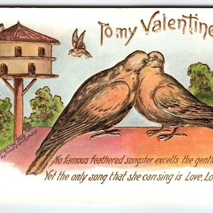Carte postale To My Valentine Oiseaux Colombe du matin Fred Lounsbury 1906 Camden NJ Adv.