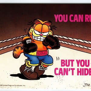 Boxer cartes postales Garfield Cat You Can Run But Jim Davis 1978 inutilisé Orange Kitty