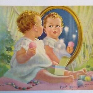 Vintage Baby By The Mirror Art Print Mabel Rollins Harris 1930s NOS Lithograph Christmas Gift Unique Gift image 4