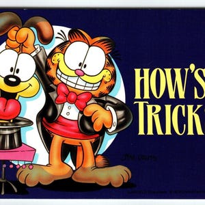 Garfield Katze Postkarte Zaubertricks Magier Jim Denims Comic Orange Tabby 1978 Einzigartiges Geschenk