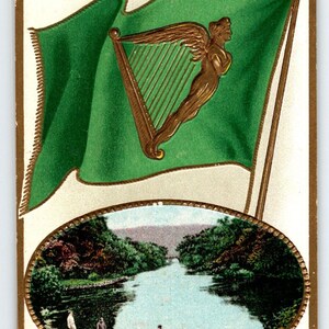 Carte postale de la Saint-Patrick Dear Erin's Isle Harp Flag Killarney Lake Julius Bien Cadeau unique