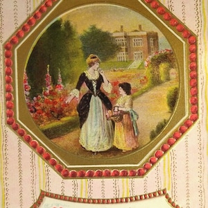 Hearty Greetings Postcard Victorian People In Garden Germany Series 4000 Unused Unique Gift