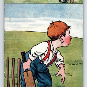 A Coming Cricketer Postcard Tuck A Boundary GE Shepheard Boy Cricket Paddle 9375 Unique Gift