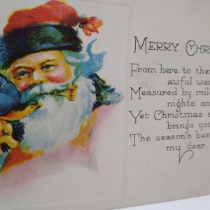Weihnachtspostkarte Weihnachtsmann Rauchpfeife mit Bluebird Original Vintage unbenutzt 302 Einzigartiges Geschenk