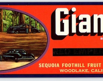 Giant Tree California Blue Anchor Fruit Crate Label Vintage 1940s Old Car Auto Vintage