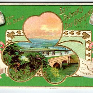 Carte postale de la Saint-Patrick, voeux irlandais, pont pipes en relief, cadeau unique vintage antique