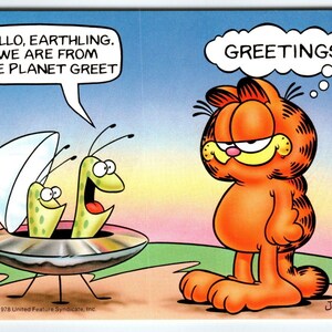 Carte postale Garfield Cat Vaisseau spatial Martiens Jim Davis Comic Orange vintage 1978