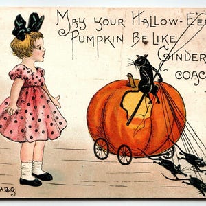 Carte postale Halloween Rat quatre chats noirs charrette HBG Fantasy HB Griggs 1910 cadeau unique