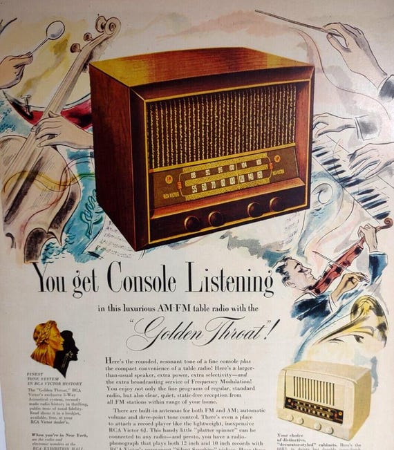 RCA Victor Radio Print AD Vintage 1948 Console Listening Golden