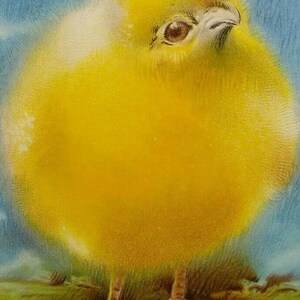 イースターの挨拶ポストカード 巨大でふわふわの赤ちゃんひよこ 青空 ヴィンテージ オリジナル ユニークなギフト
