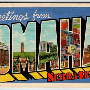 Carte postale de voeux d'Omaha, Nebraska, grande lettre, grande lettre State Curt Teich, cadeau unique vintage