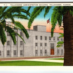 Vintage Tallahassee Administration Building Florida Postcard Linen Unposted