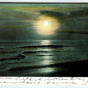 Moonlight Ocean Seascape Antique 1906 Postcard Mrs. Geo. P. Kelley Elizabeth NJ