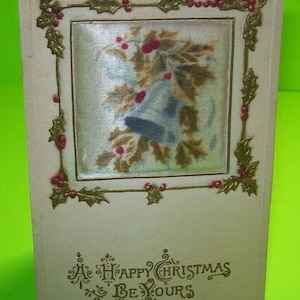 Erhöhte Seide Weihnachtsglocken Holly Postkarte 3D Bild Geprägtes Vintage Original Einzigartiges Geschenk