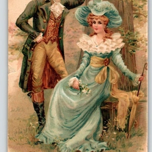 Christmas Postcard Victorian Man Women Fancy Dress Undivided Back Vintage 1905 Unique Gift