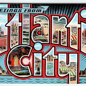 Vintage 1944 Greetings from Atlantic City NJ Large Letter Postcard Postmarked