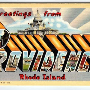 Salutations de la Providence Rhode Island Grande lettre carte postale Linen Curt Teich