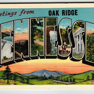Salutations d'Oak Ridge, Tennessee, grande lettre, carte postale d'État en lin, sans envoi, cadeau unique