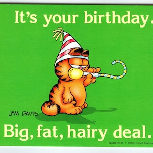 Carte postale Garfield Cat, chapeau de fête, anniversaire, bande dessinée, chaton, Jim Davis, 1978 inutilisé