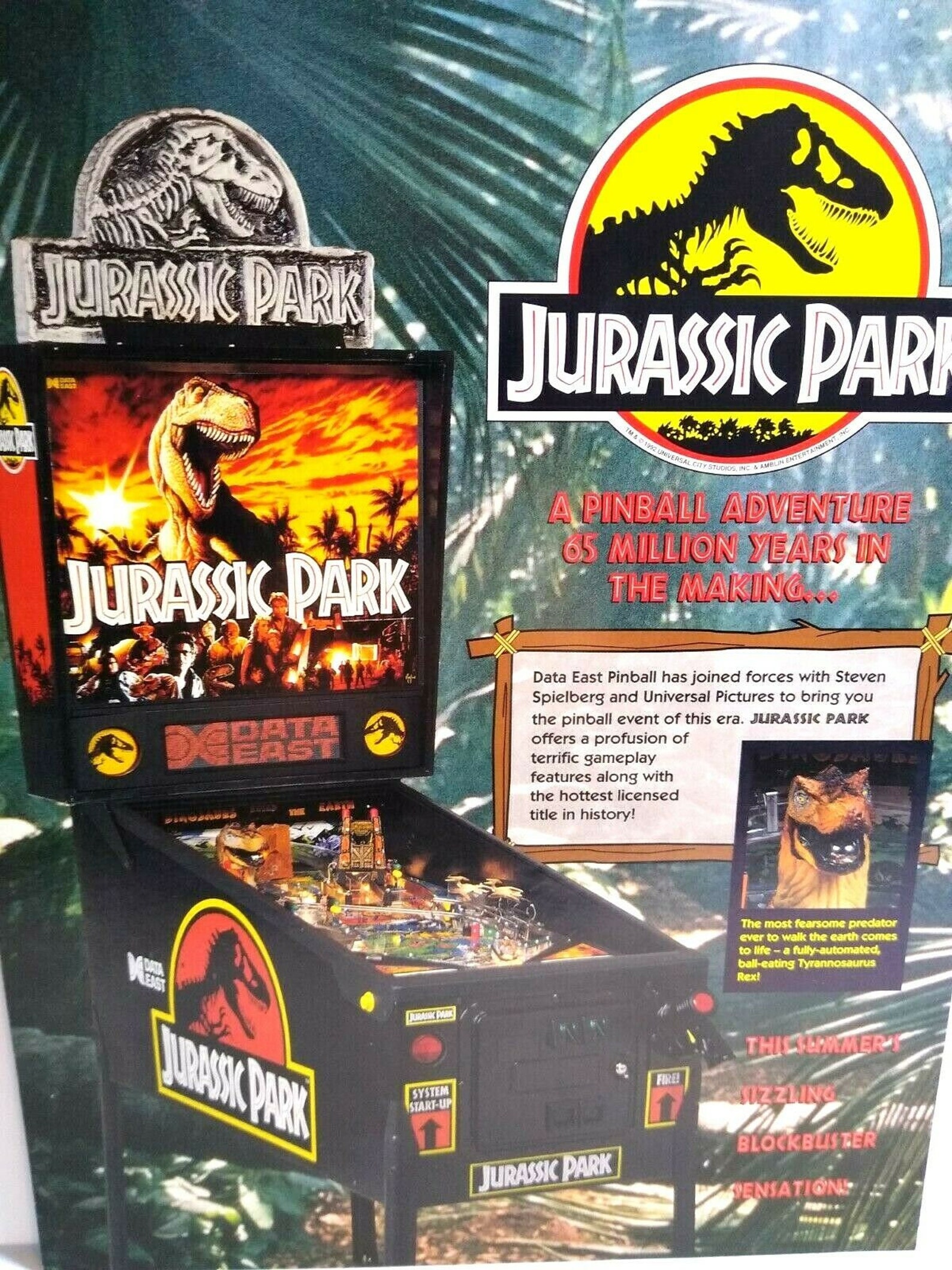Jurassic Park Pinball FLYER Original NOS Data East Art 1993 Etsy