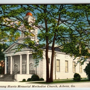 Carte postale d'Athènes, Géorgie, église méthodiste Young Harris Memorial, cadeau unique en lin