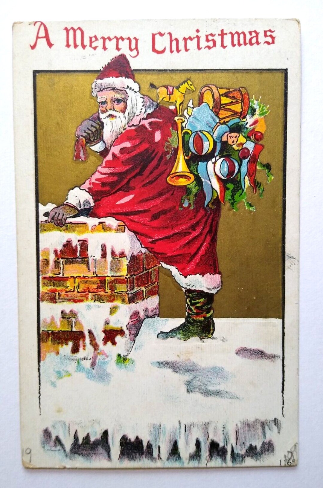Christmas Postcard Santa Claus on Roof by Chimney Series 1165 - Etsy