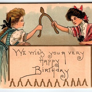 Geburtstag Postkarte HBG Signiert HB Griggs Victorian Women Pull Wishbone L&E Germany