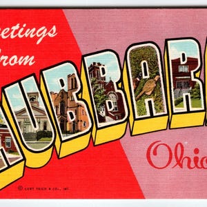Carte postale avec grande lettre, grande lettre, Hubbard Ohio, Ohio, années 40, lin Curt Teich