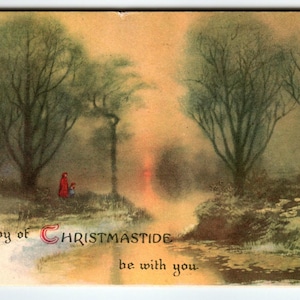 クリスマスポストカード ウルフ出版 クリスマスの風景 霧のかかった空 ヴィンテージ 1920