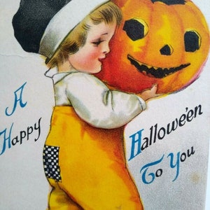 Halloween Postkarte Ellen Clapsaddle Antique Wolf Serie 1 Unbenutztes Kind mit JOL Spooky Geschenk