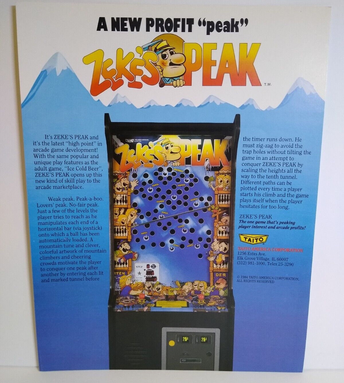 Zeke's Peak Arcade FLYER Original 1984 Ball Drop Game - Etsy