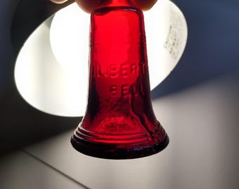 Wheaton Ruby Red Carnival Glass Bottle Liberty Bell PA Medicine 1970's Mini 3"
