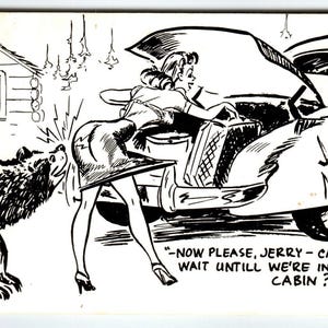 Sexy Women Bear Just Married Postcard Comical Adult Humor Laff Card Vintage
