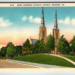 Saint Andrews Catholic Church Building Roanoke Virginie Carte postale en lin, cadeau unique, cadeau unique