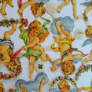 Cherub Angels Vintage German Die-Cuts Original 1930&#39;s EAS 3062 Attached Set 24 Unique Gift