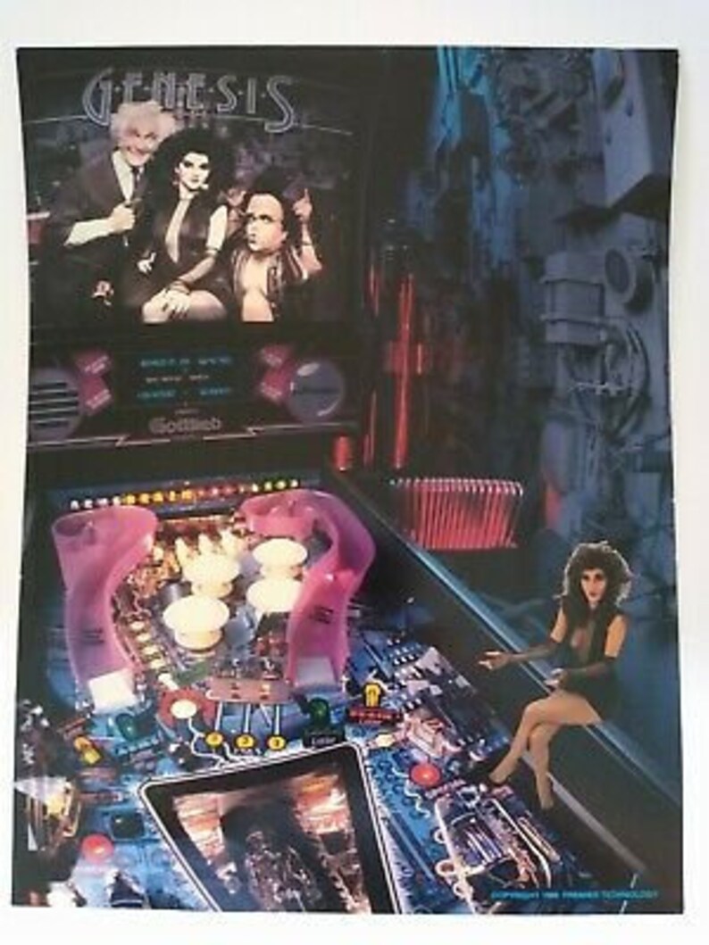 Gottlieb Genesis Pinball FLYER Original Game Sci-Fi Gothic Horror Art Print 1986 Flipper Machine Wall Decor