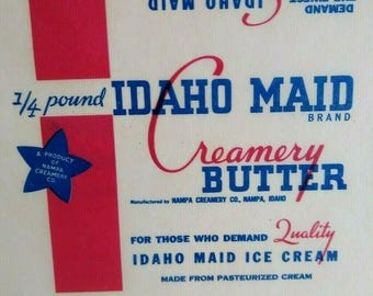 Vintage Idaho Maid Butter Wrapper, 1940s Creamery Advertising