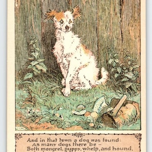 Artist R.C. Randolph Caldecott Postcard Sitting Puppy Rustic Town Elegy Mad Dog